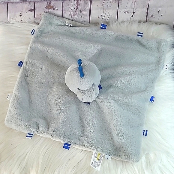 Kellytoy Baby Gray Dinosaur Security Blanket w Rattle Tags Lovey Baby Toy Plush - Picture 6 of 9